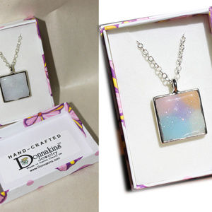 Solar Color Changing Pastel Square Silver Necklace